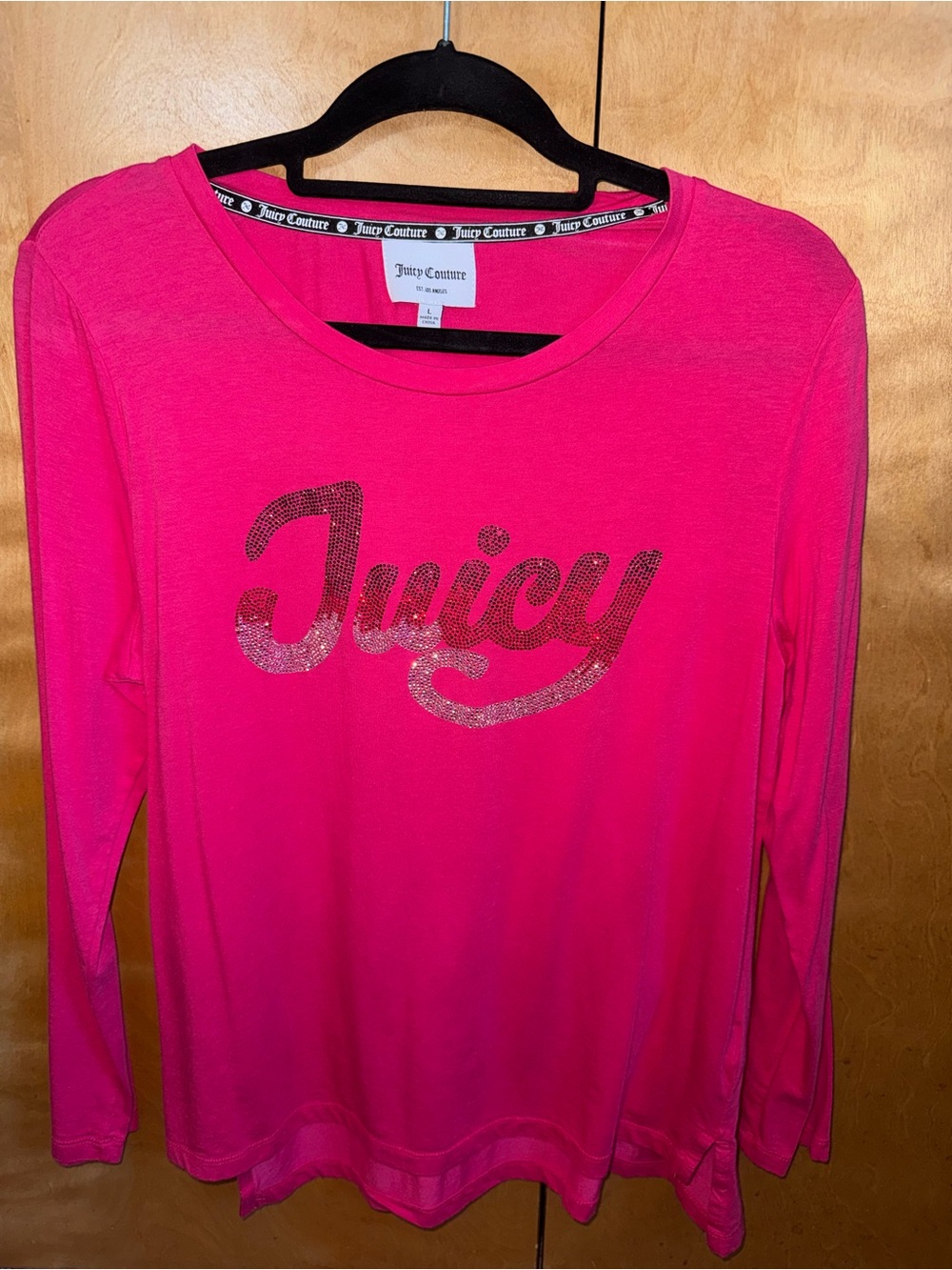 Juicy Couture Hot Pink Long-Sleeve Sparkle Logo Tee